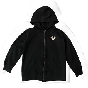 True Religion Full Zip Hoodie Horseshoe Buddha Black Size 8 Youth Sweatshirt